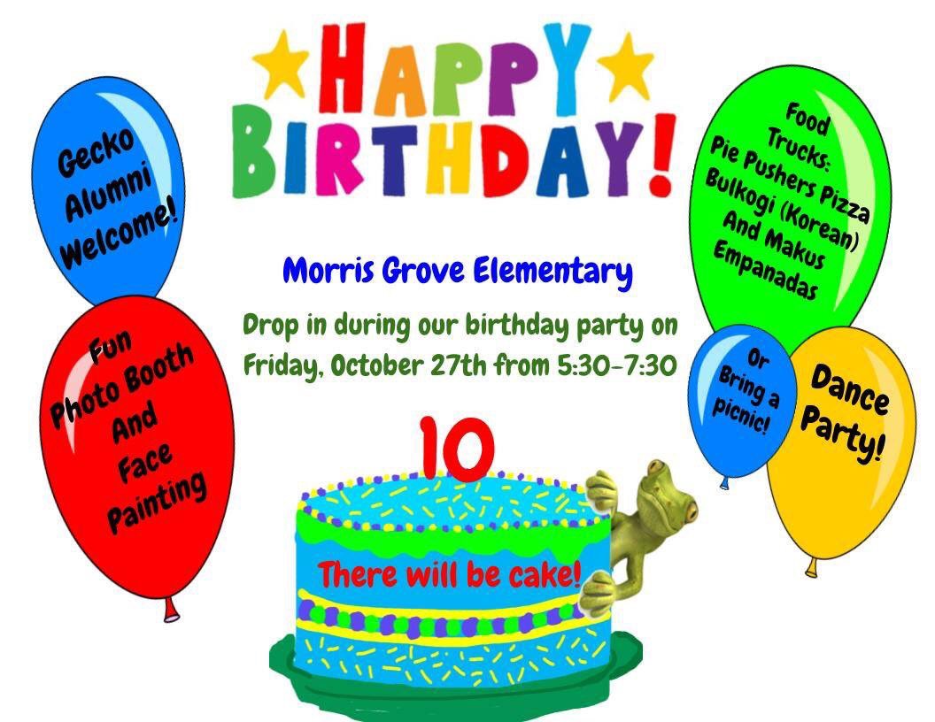 We are celebrating a birthday this week <a href="/MGEGeckos/">Morris Grove</a>! Hope to see all Geckos - including alumni- on Friday!