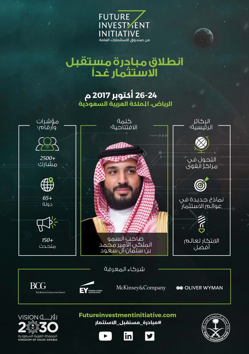 FII_Institute1's tweet photo. تستضيف المملكة غداً أكثر من 3,500 ضيف من مختلف أرجاء العالم لمناقشة أكبر التحديات في عصرنا الحاضر. مرحباً بكم في #مبادرة_مستقبل_الاستثمار https://t.co/fD6S2JCg0k