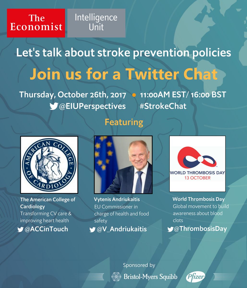 We're excited to partner w/ @EIUPerspectives for #StrokeChat this Thursday in honor of #WorldStrokeDay. Mark ur calendar &amp; plan to join us!