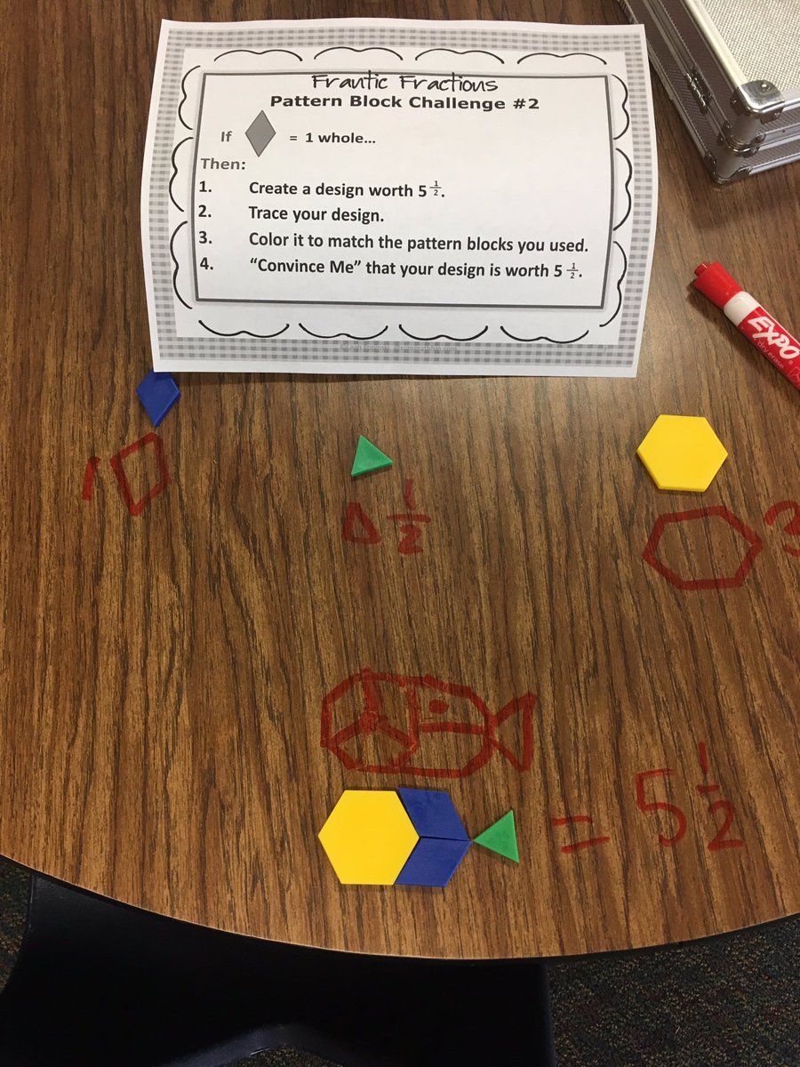 lisaparks516's tweet photo. "Convince Me" with Pattern Blocks! 5th grade Frantic Fractions @FrankKISD https://t.co/3QTx9z3bBW