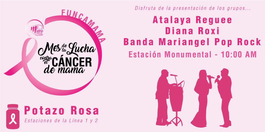 CAMETROVALENCIA's tweet photo. Este #24Oct colabora, y disfruta de presentaciones musicales en el #PotazoRosa que se llevará a cabo en las estaciones #SemanaRosa https://t.co/5aXneVAoyj