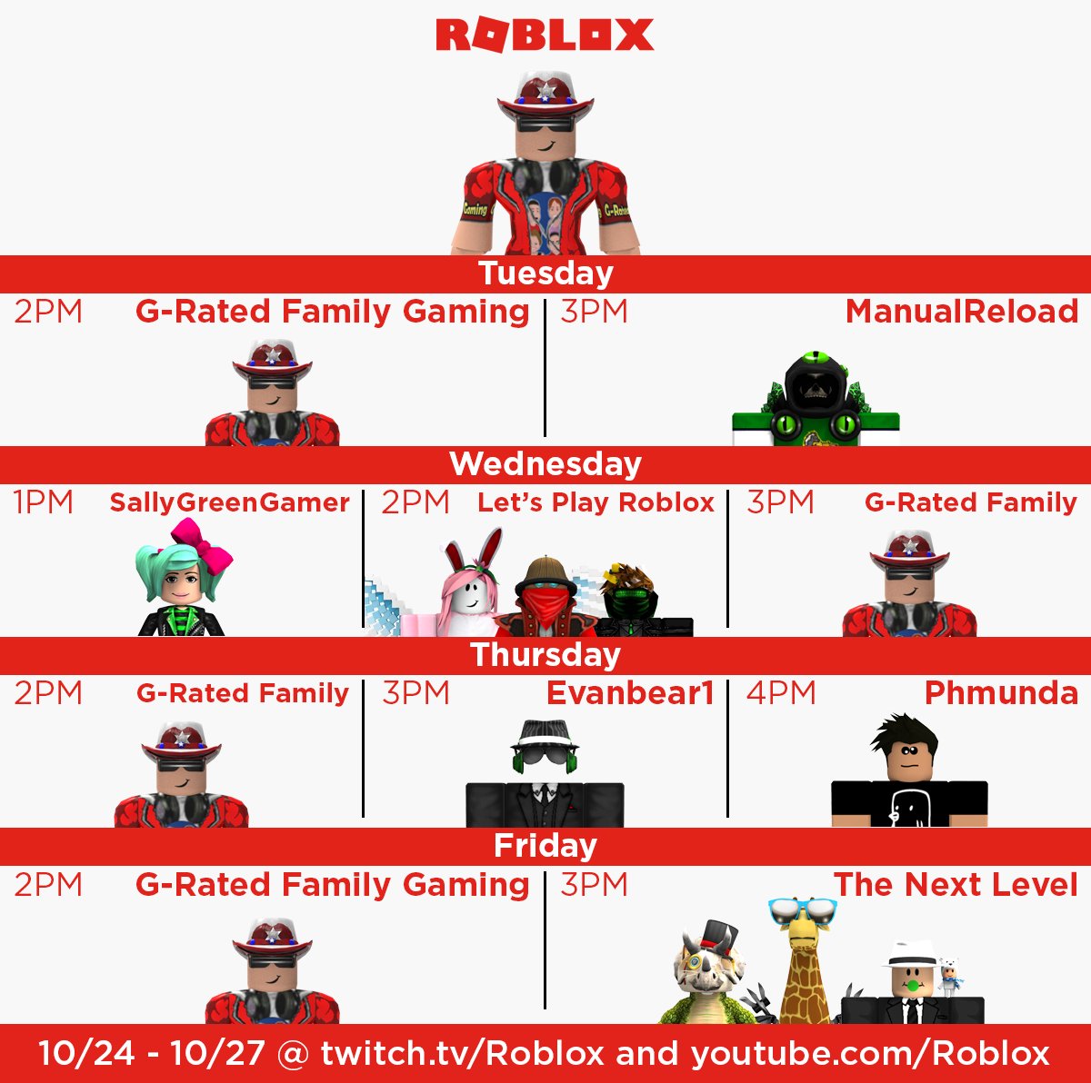 Roblox On Twitter Get Ready For G Rated Gaming All Week This Tues Fri Watch Him And Other Guest Streams On The Roblox Twitch And Youtube Channels Https T Co Tvcrvrg9iu - twitter tv roblox youtube Roblox On Twitter Get Ready For G Rated Gaming All Week This Tues Fri Watch Him And Other Guest Streams On The Roblox Twitch And Youtube Channels Https T Co Tvcrvrg9iu - tv roblox youtube