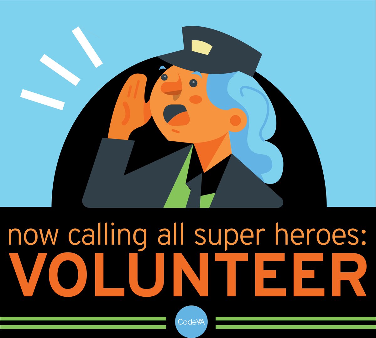 codeVirginia's tweet photo. Not all heroes wear capes! We are currently seeking volunteers for two upcoming events. Email Amir@codevirginia.org for info or to volunteer https://t.co/4aXe6V16RM