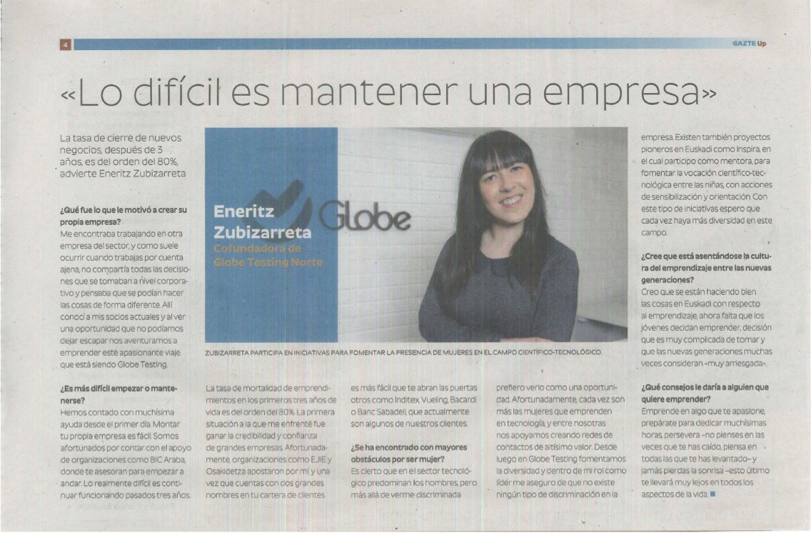 BICAraba's tweet photo. Entrevistas a Amaia #meteoforenergy, @enezubi @Globetesting y @damoto @BICAraba en suplemento #EmpleoyJuventud de @elcorreo_alava https://t.co/GX51GNfBFr
