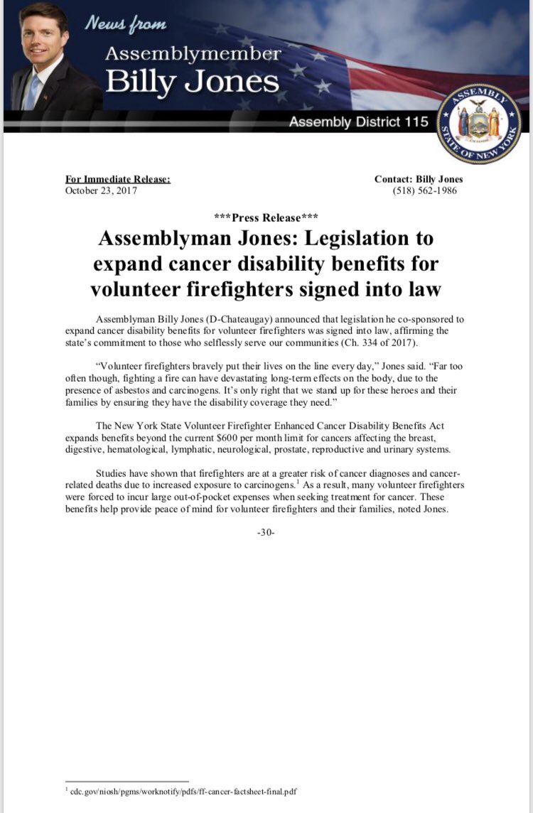 jonesnyassembly's tweet photo. Firefighters put their lives on the line to keep us safe so it’s time we take care of them #volunteers #supportfirefighters #cancercoverage https://t.co/Zyj7kGpw6q