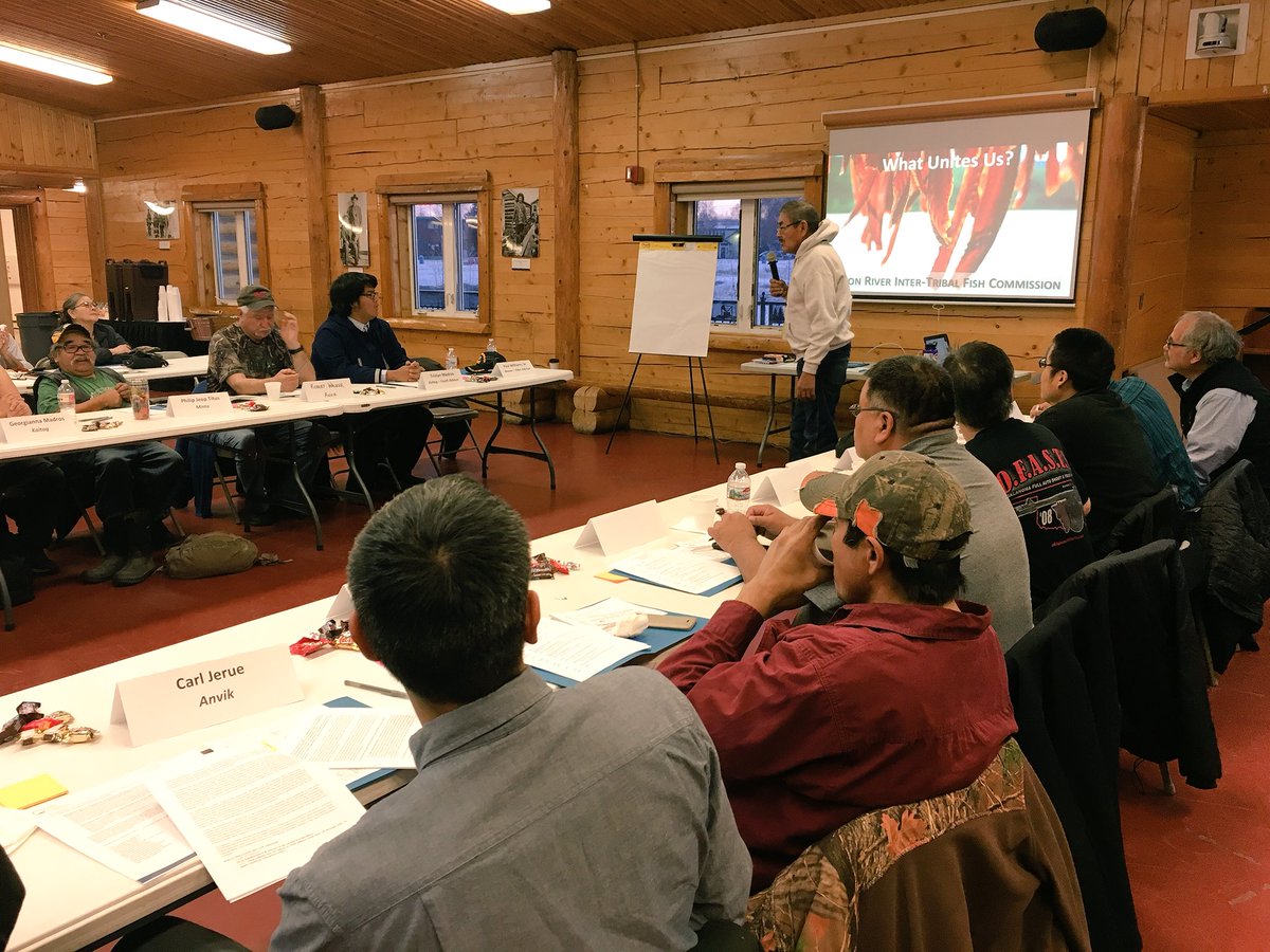SalmonStephAK's tweet photo. Elder advisor Paul Williams, Sr. of Beaver AK kicks off the Yukon River Inter-tribal Fish Commission meeting. #yritfc #yukon #salmon https://t.co/hNqVT35TN0