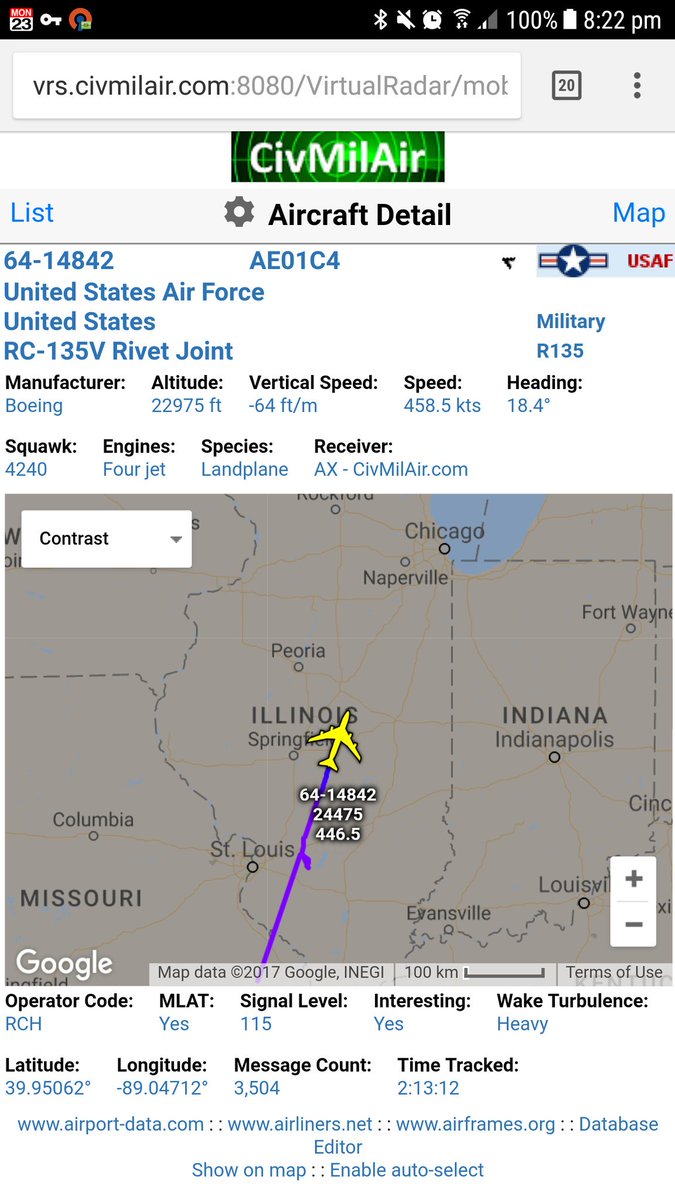 CivMilAir's tweet photo. Rivet Joint over Illinois

🇺🇸 US Air Force
RC135V 64-14842 CORVS55 https://t.co/3Y2xGXFGFv