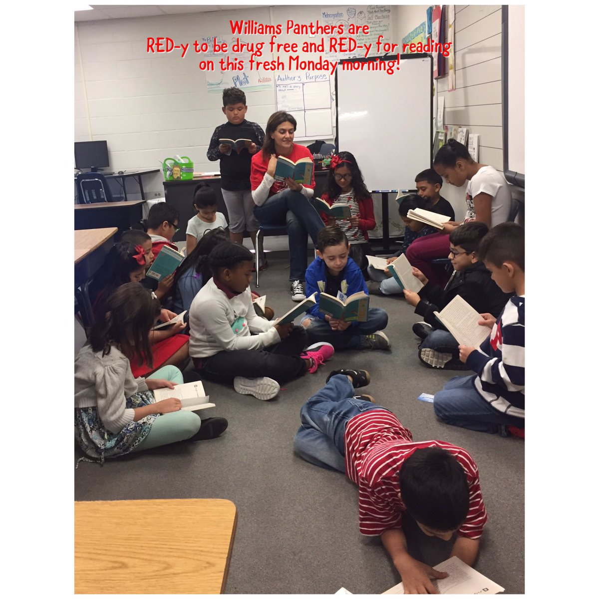 read4brainfood's tweet photo. Williams Panthers are off to a great week! RED-y to read and be drug free! #WE_PRIDE #PISDProud https://t.co/ijnBrpzWD7