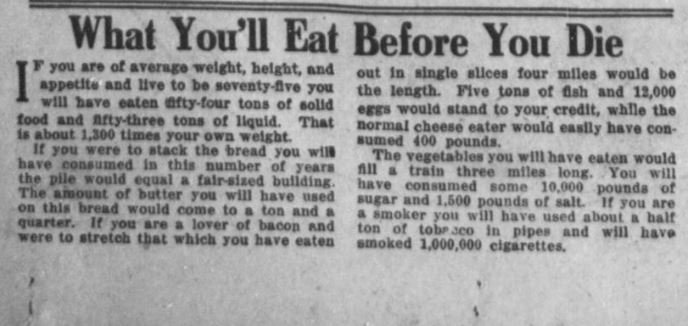 UNLarchives's tweet photo. By age 75, you'll have eaten enough veggies to fill a train 3 miles long! -1915 Omaha Bee #TheMoreYouKnow #geteating https://t.co/jHKFuGMjhg https://t.co/Ge9trm3Cg2