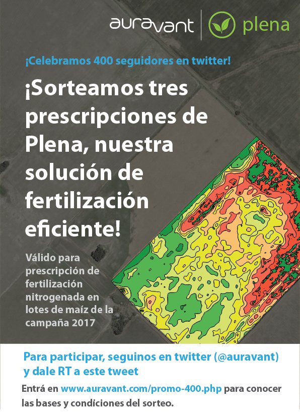 auravant's tweet photo. ¡Llegamos a 400 seguidores y queremos festejarlo con un sorteo! Participá con follow @auravant y RT a este tweet ByC https://t.co/DZHckSVJPc https://t.co/XGWBWEV1c3