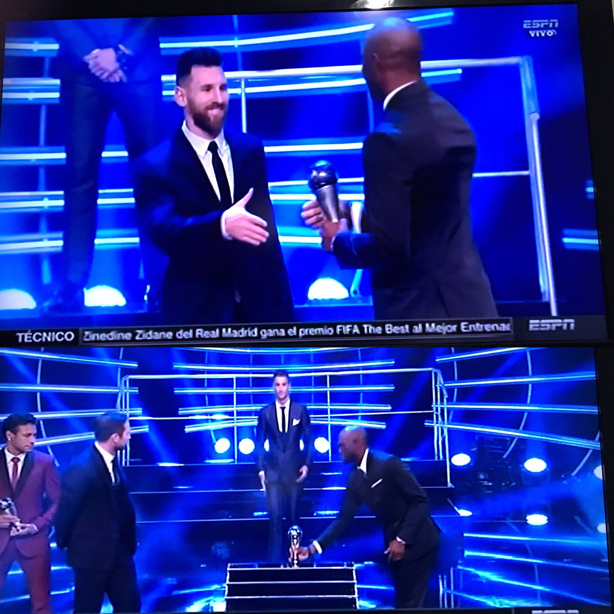 DiarioLaPrensa's tweet photo. ¡Un grande! El jugador hondureño David Suazo entregó premio a Cristiano Ronaldo y Messi en premios #TheBest ¡Comparte! 🇭🇳👏 https://t.co/gNT3J4joZo