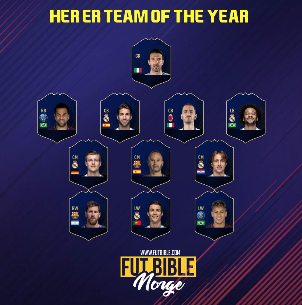 FUTBIBLE_1's tweet photo. Her er TEAM OT THE YEAR. #FUT #FUTNOR #FUT18 #FIFA18 https://t.co/M01lGjDepe