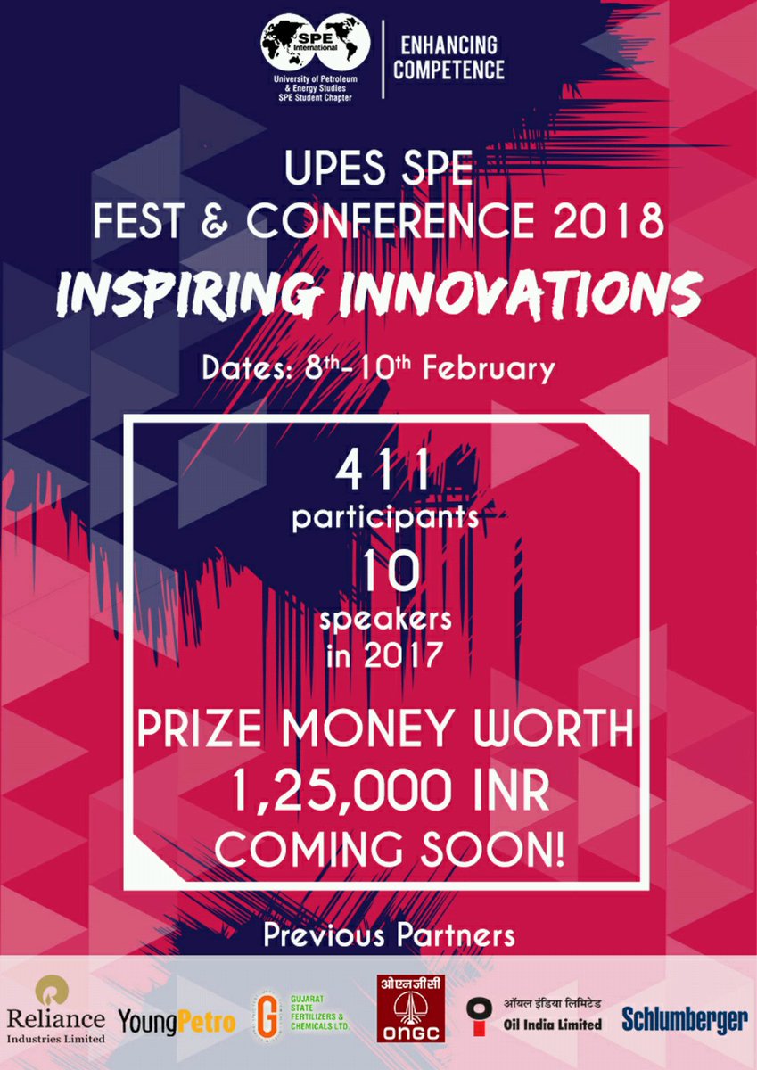 spe_upessc's tweet photo. The wait is over!
UPES SPE Fest & Conference is coming!
#UPES_SPE #EnhancingCompetence #UPESSPEFest2018
@SPEtweets https://t.co/LpWYzZnneb