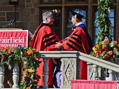 "Under a cloudless sky on Oct. 20, 2017, representatives from universities around the country joined Fairfield faculty and members of the community in celebrating the investiture ceremony" Read about the Inauguration of Fairfield President Mark Nemec below fairfield.edu/news/archive/o…