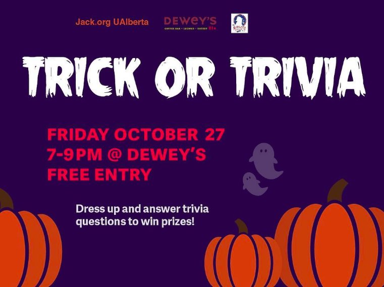 jackorgualberta's tweet photo. Halloween party and trivia night this Friday at Dewey’s! #halloween #trickortrivia #tooghoulforschool #bethereorboosquare #jackorgualberta https://t.co/waqJ2YavS9