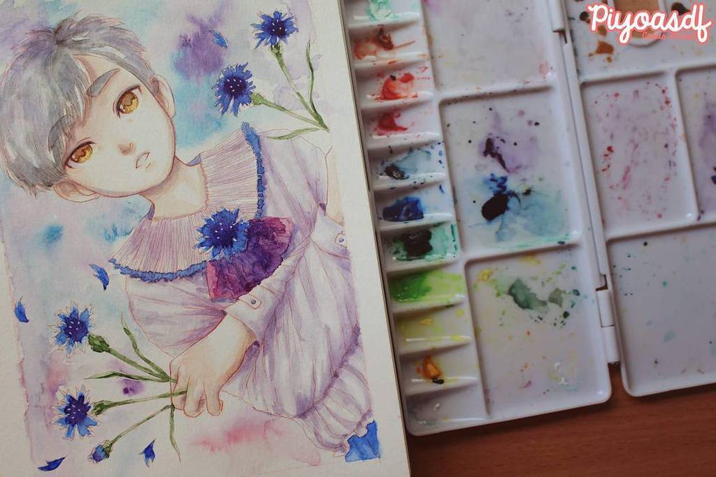 Piyoasdf's tweet photo. Día 19: Aciano / #Inktober 
Traté de hacerlo con colores menos chillones, se me hace difícil xD https://t.co/yPOsJPXJQr https://t.co/FXepiGmypH