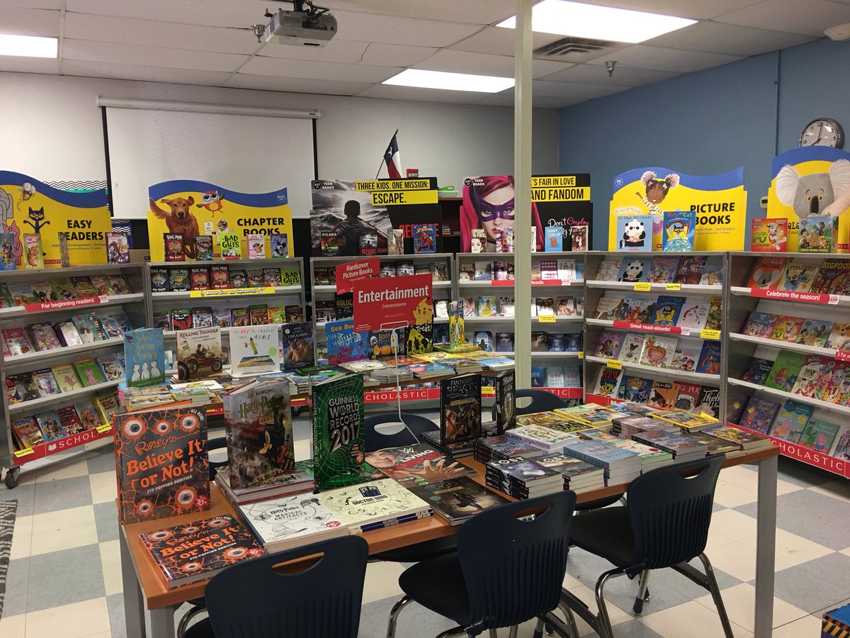 aburford98's tweet photo. Book fair time at work! Reading is fundamental!!!! #Schoolastic https://t.co/yxhb28wAas