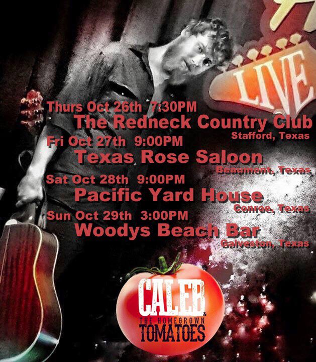 homegrowncaleb's tweet photo. Stafford, Beaumont, Conroe, Galveston.... we'll be seeing YOU this week. #catchashow #SupportLiveMusic https://t.co/5Z73hDN9b4