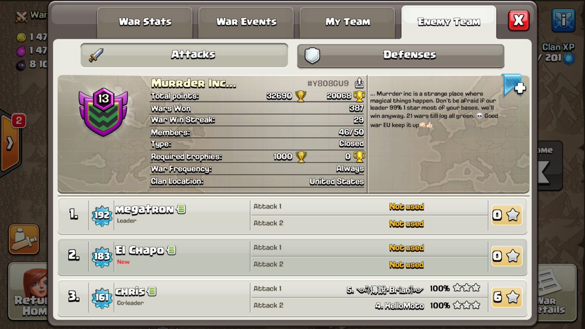Brian_Envy_Us25's tweet photo. y bueno, a falta de 3h parece que esto ya esta definido y cortamos las 29 ws de un clan que ante todo nos felicita. 👊🏻 Very nice war MI https://t.co/ekSDJf5lTe