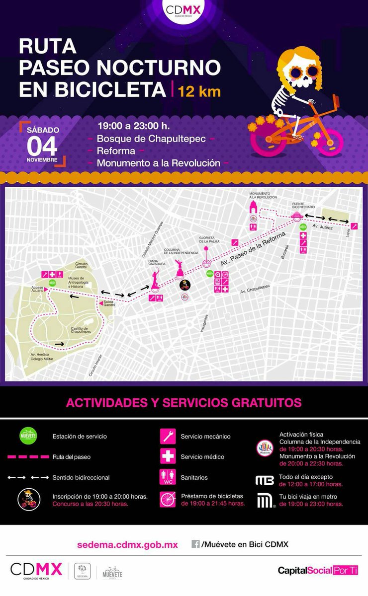 ProChapultepec's tweet photo. El próximo​ sábado 4 de noviembre será el #PaseoNocturno en bicicleta con motivo de la #CelebraciónDeMuertos. ¡No te lo pierdas! https://t.co/PDecHvQBNy