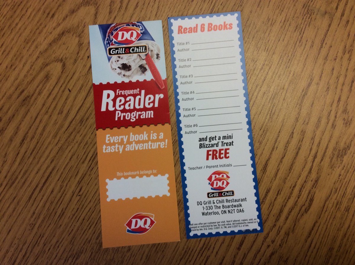 MrsPKaur's tweet photo. Read 6 books and get a mini-blizzard free! Thank you @DQ_Boardwalk for encouraging us to read @mjpwrdsb @wrdsb https://t.co/7pneTAI2L3