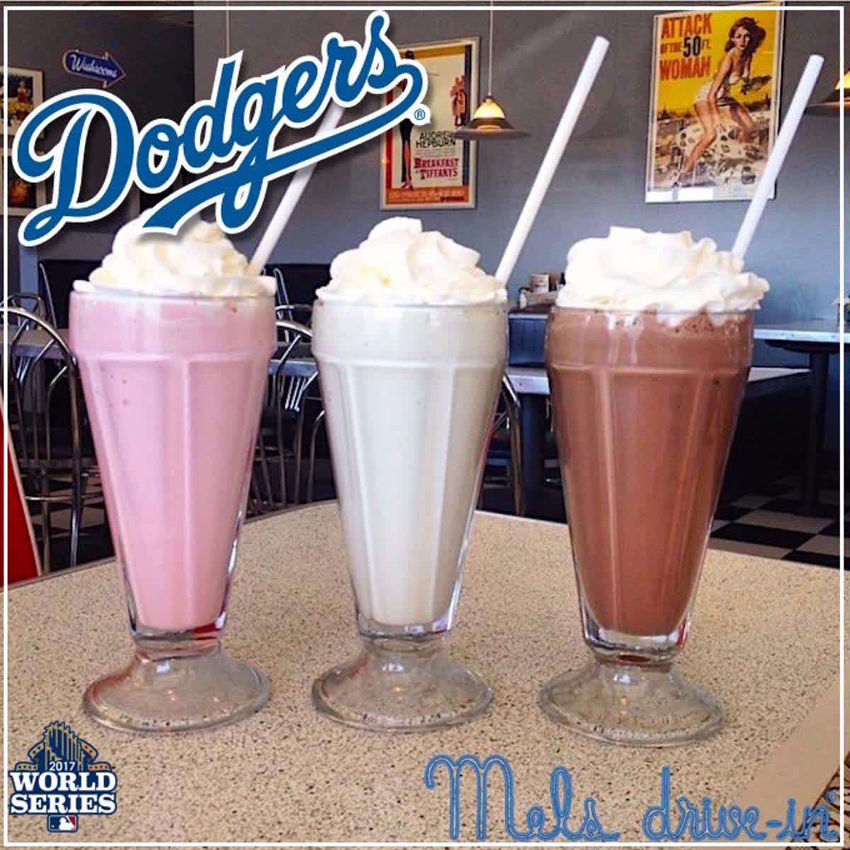 MelsDriveIn's tweet photo. #MelsMilkshakes &amp; #Dodgers - classic Cali! Catch all the games at our #Hollywood &amp; #WestHollywood spots. #ThisTeam #LetsGoDodgers #ThinkBlue https://t.co/iVWHGYt1j8