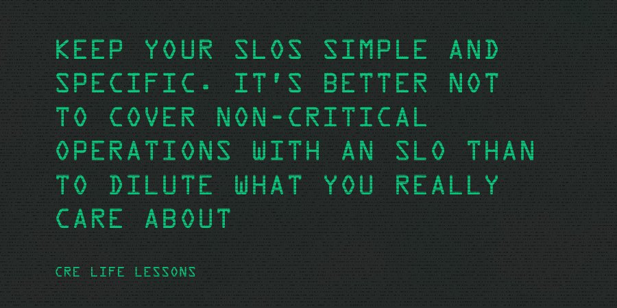 GoogleCloudTech's tweet photo. How can good SLOs be formulated for SLIs? Our CRE team provides basic guidelines to help avoiding common mistakes → https://t.co/H5plKr7HgV https://t.co/La1upUGuSI