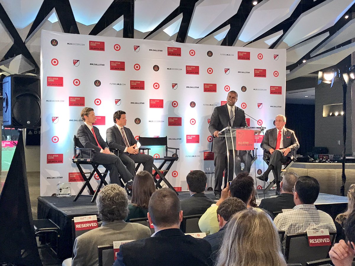 CityofAtlanta's tweet photo. It's official! Mayor @KasimReed &amp; Arthur Blank announce Atlanta as the host of the 2018 @MLS All-Star Game. #MLSAllStar https://t.co/WyZwCcOiGN