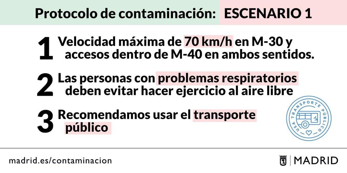 MADRID's tweet photo. 💨 Por altos niveles de NO2 y meteorología desfavorable, este martes se activa el #protocolocontaminación. Máximo 70 km/h en M30 y accesos. https://t.co/tbB8VoPt3N