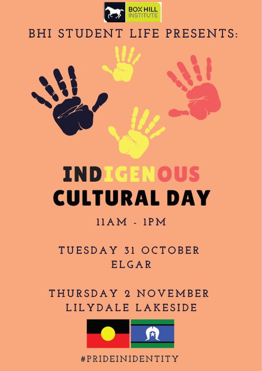 BHIStudentLife's tweet photo. NEXT WEEK: #IndigenousCulturalDay 
@BoxHillTAFE 31/10/17
#LilydaleLakeside 02/10/17

#PrideInIdentity #BHIvsALL https://t.co/aIn0TL7rQG