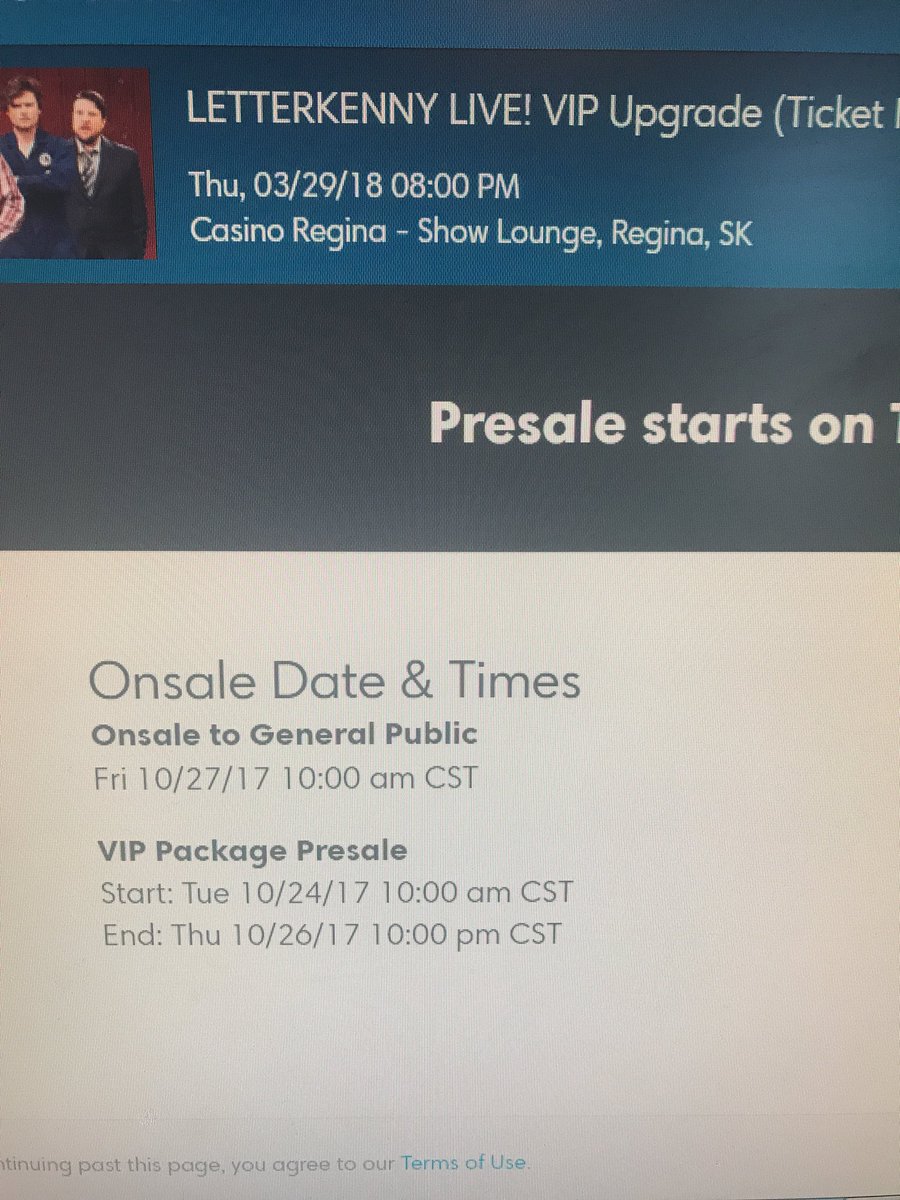 CDawmoney's tweet photo. Trying to get the VIP package presage but can’t find any info @LetterkennyProb @jaredkeeso @SquirellyDan @summernate @KTrevorWilson https://t.co/zu7pPZWQUp