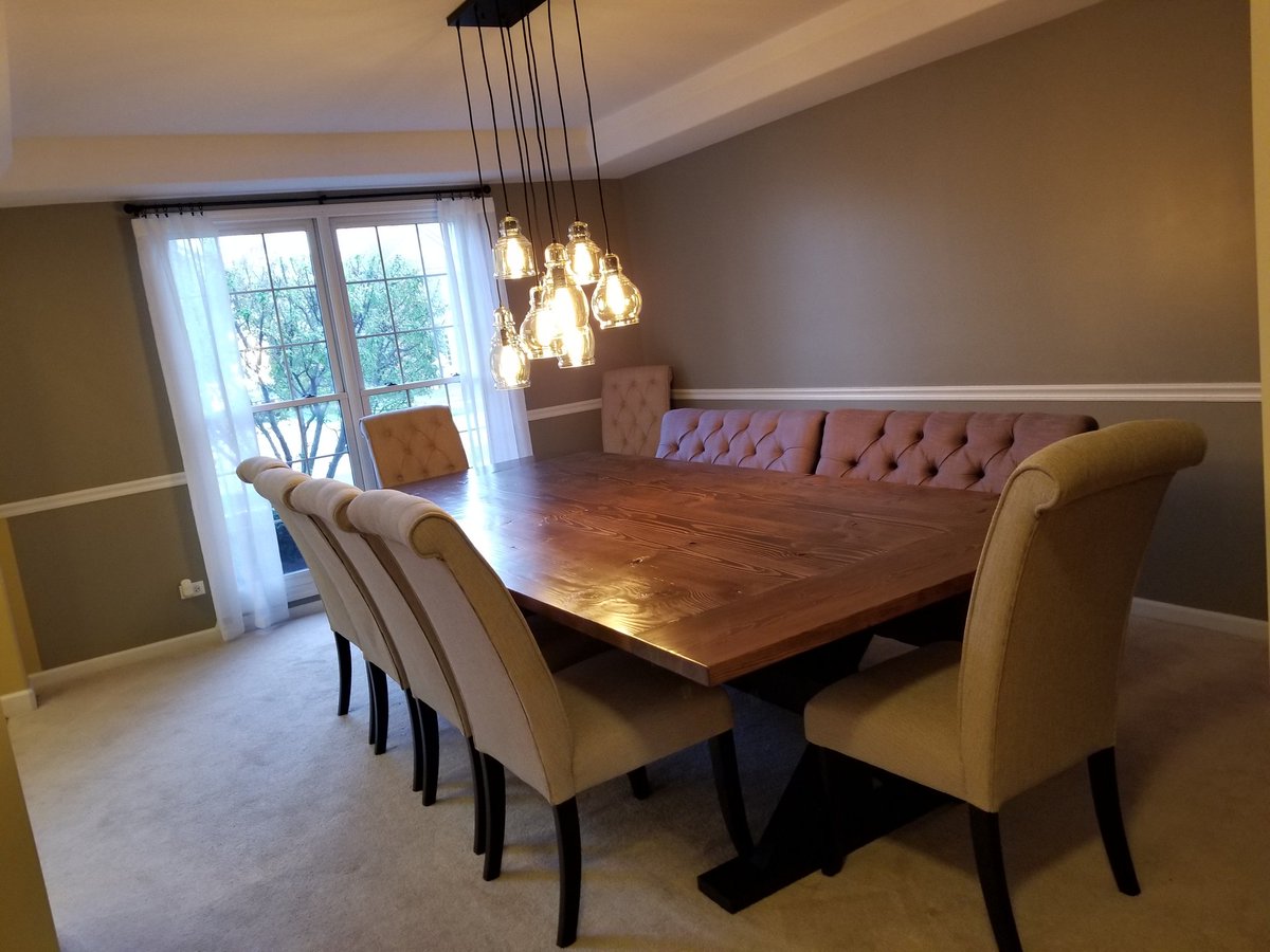 CaitlinSantini's tweet photo. Finally finished my favorite new home project, 10ft farmhouse table #smithmadedesigns #farmhousetable #shoplocal #shopsmall #bigfamily https://t.co/nIUMQ9HXa9