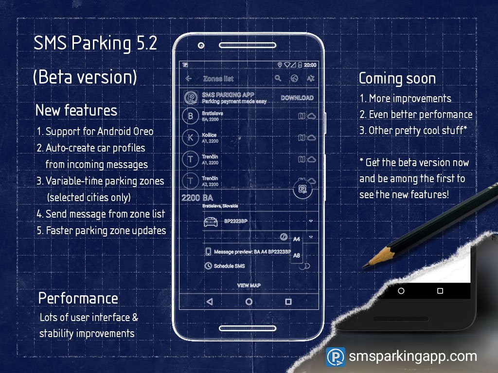 smsparkingapp's tweet photo. SMS Parking 5.2 Beta is here! Get on our #beta testing program and be among the first to see the new features. https://t.co/JwfXzLfwLW https://t.co/KhVil0c1Fy