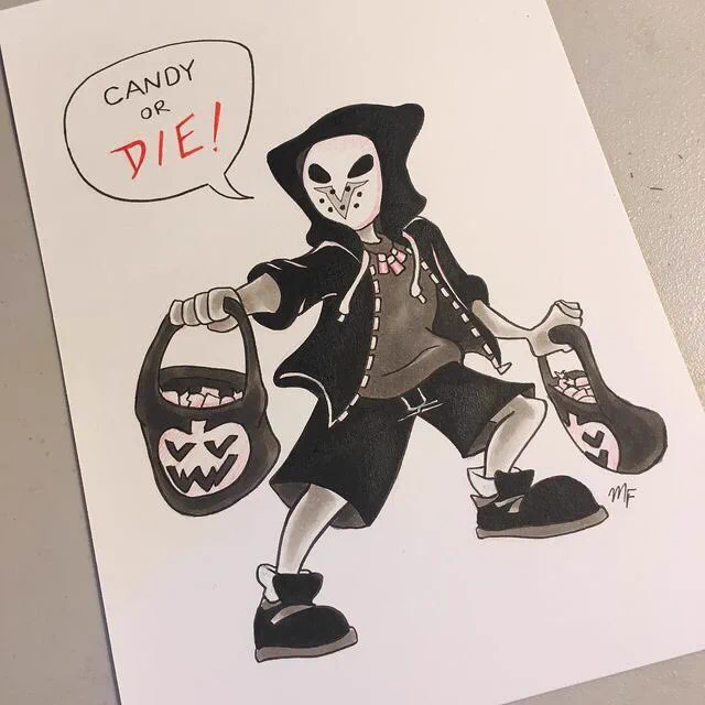 Halloween Inkterror Day 23: young Gabe, he's one serious trick-or-treater! #inktober #inktober2017 #overwatch #reaper 