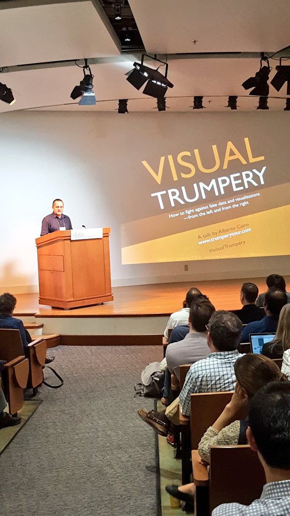 BerkeleyISchool's tweet photo. And the most provocative title award goes to (drumroll) @albertocairo with #visualTrumpery! On how ppl misread or use data and visualizations to push agendas   #DataDialogs https://t.co/nlFDRS4PPy