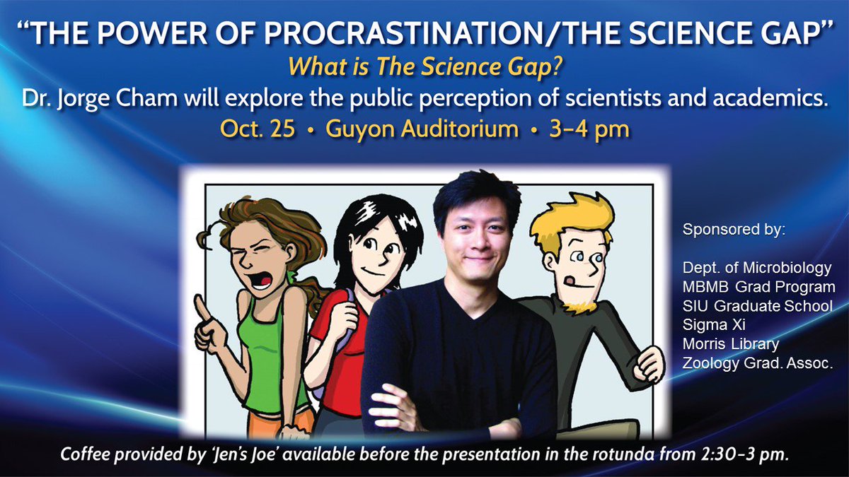 SIUC_Science's tweet photo. Looking for a Laugh? The maker of PHD Comics,@jorgecham, is coming to @SIUC speaking with students who are in or interested in Grad School https://t.co/DVLx1BH3Ux