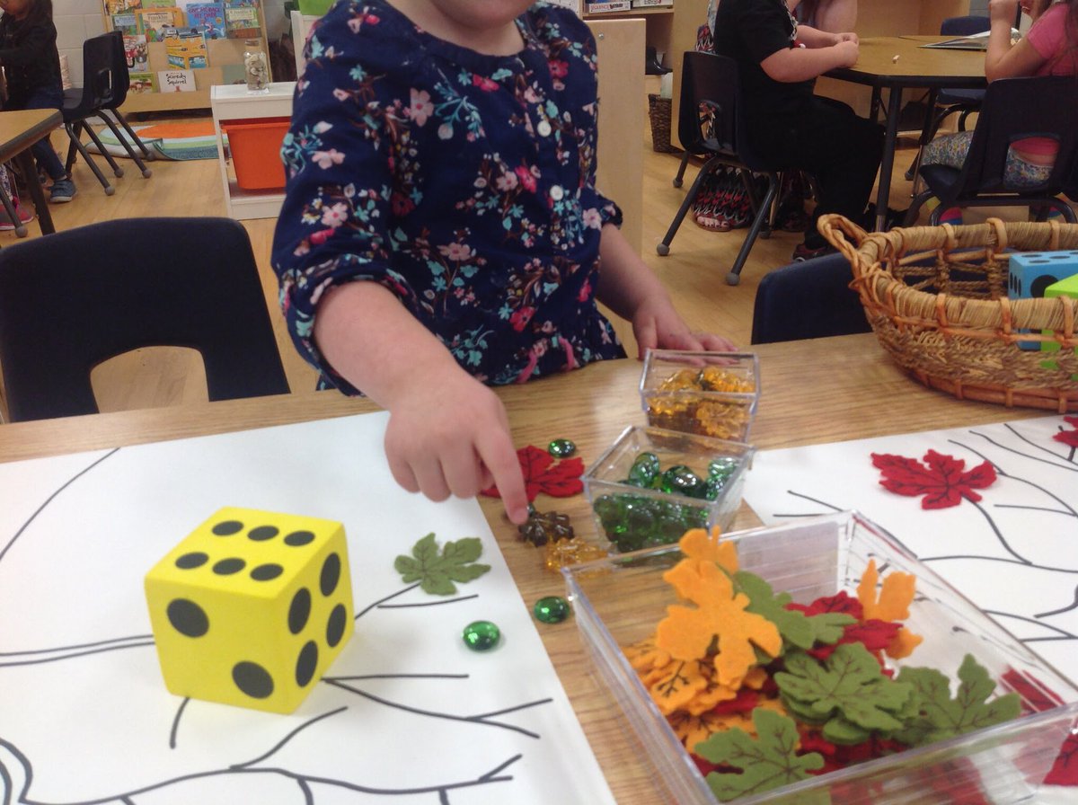 MAC_kinders15's tweet photo. @McLennan1977 inspired this learning. Roll the dice and add that many items to the tree. Subitizing, counting and turn taking! @mckwrdsb https://t.co/w65XnupOxE