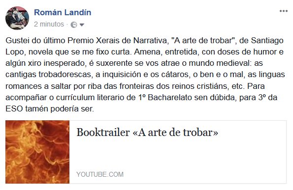 romanlandin's tweet photo. "A arte de trobar", de Santiago Lopo. Booktráiler: https://t.co/VXiqtC7YdH https://t.co/YY5GRQ00Iw