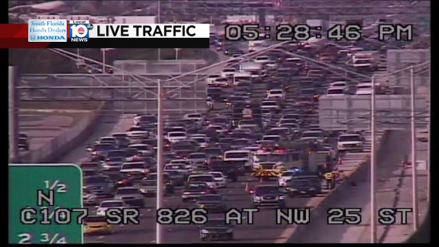 CRASH: SR-826 SB & NW 25th St. Two lanes are blocked. Expect delays. #TRAFFIC #MIAMI https://t.co/WRmTmQfb71