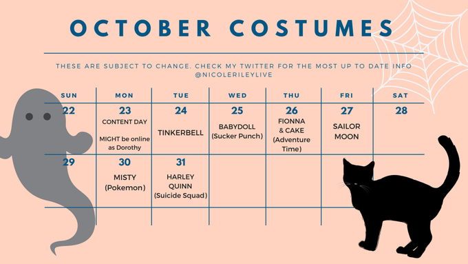 Here is my updated October costume schedule. Times will be posted here on the day of. https://t.co/6<a href="/tag/onmfc"class="tags"><span>#onmfc</span></a>