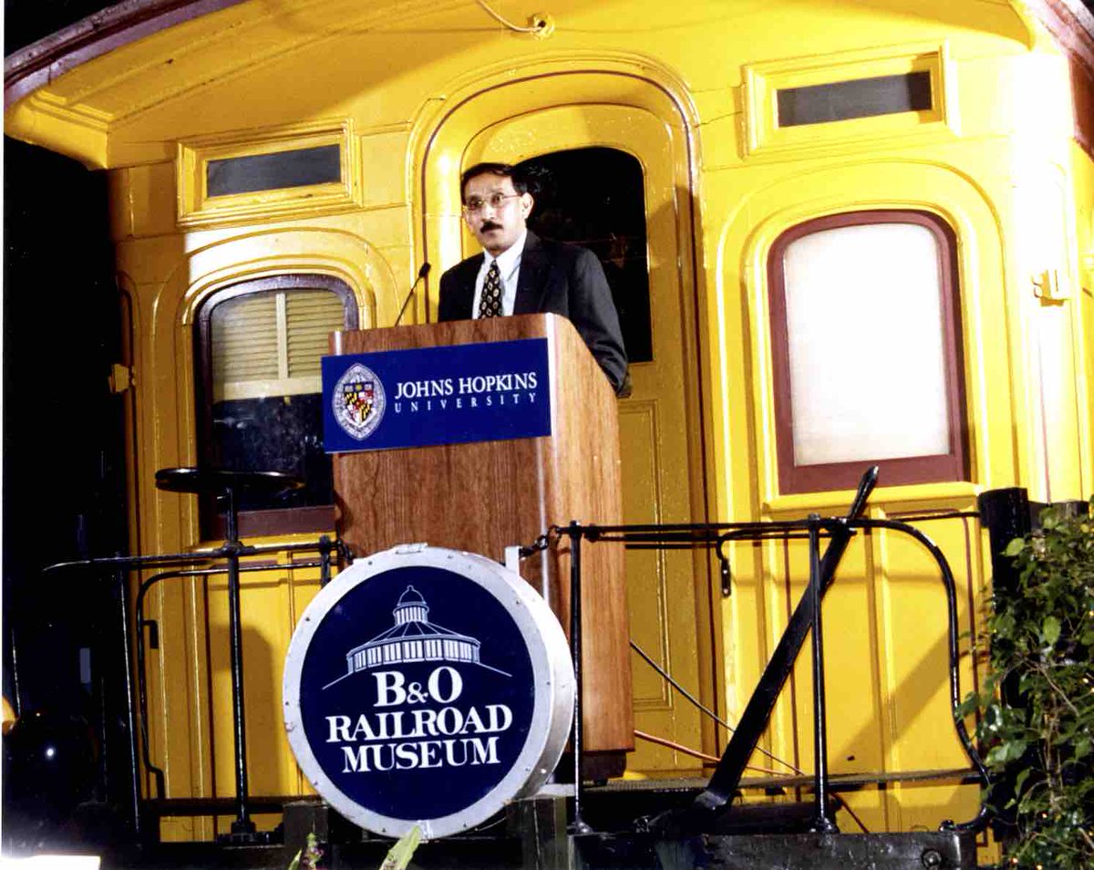 HopkinsRetro's tweet photo. Candid shot of K.T. Ramesh speaking at the university's 125th anniversary dinner at the B&amp;O Railroad Museum, February 18, 2001. https://t.co/ZhiCuUB9xS