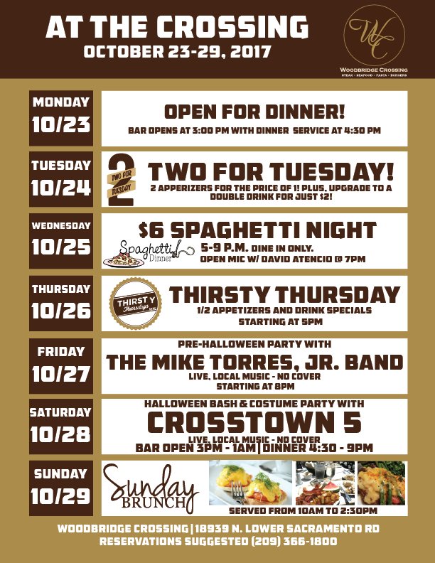 TheWBCrossing's tweet photo. This week at The Crossing. Halloween weekend bash this Friday & Saturday night. Two bars, outside patio... #visitlodi #209miccheck #lodiwine https://t.co/tTMSERKp5H