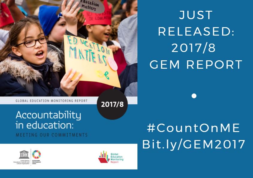 GEMReport's tweet photo. JUST RELEASED: 2017/8 @GEMReport Accountability in education: Meeting our commitments #CountOnME Download now: https://t.co/5uRaFIK12s https://t.co/upThShH5Fp