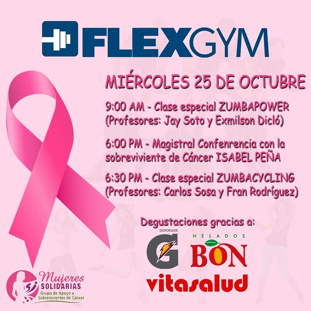 FLEXGymRD's tweet photo. El miércoles 25 tenemos clases especiales, charlas, degustaciones y mucho más con motivo del Mes de Sensibilización del Cáncer de Mama. https://t.co/qpZuBxqp96