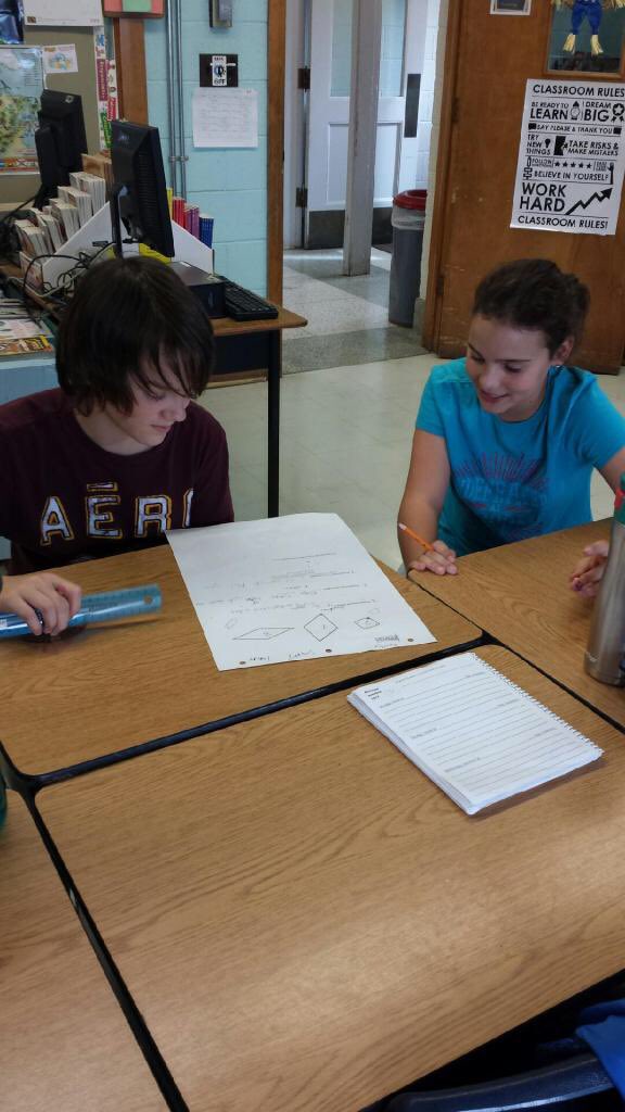 Ferndalerocks's tweet photo. Working together to create property lists for quadrilaterals - sides, angles, diagonals, symmetries - how do you know? #gr6fd #mathisfun https://t.co/kGgGelmIxI