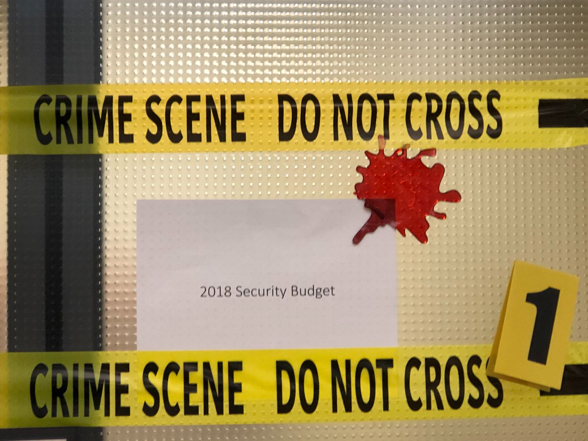 packetcop's tweet photo. They told me to decorate my office with the scariest thing facing CSOs next year. #cybersecurity #teamlevel3 #infosec #budget https://t.co/lfLQKWDGwo