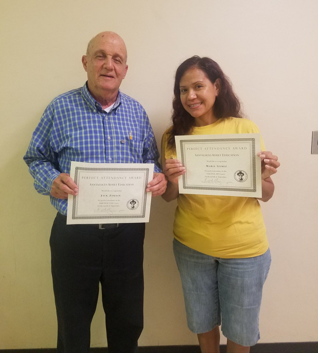SantaAdultEd's tweet photo. Celebrating perfect attendance and progress! @Carolina_Blue21 @SantaAdultEd @Prin_Robinson @ACEofPBC https://t.co/e01hOyBeQw