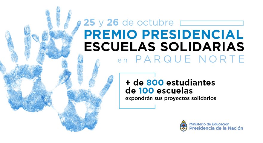 Estudiantes y docentes expondrán sus proyectos solidarios en el certamen Premio Presidencial Escuelas Solidarias. el 25 y 26 de octubre 👏👏👏