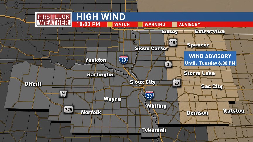 Chad4caster's tweet photo. WIND ADVISORY: Remains in effect for parts of Siouxland until 6pm Tuesday. #HowlingWinds #SiouxlandWx https://t.co/3g5X51JLSr