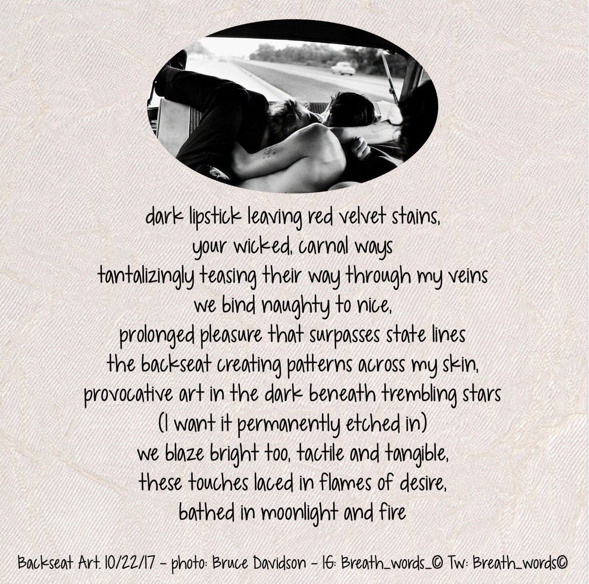 breathwords's tweet photo. Backseat Art.
📸Bruce Davidson
#carnalverse #intrigueverse #dimpleverse #magickangel #tlpoetry
#octoberfalls #vibesofoct #shewolfoct #cmoct https://t.co/NOXmPbIqR5